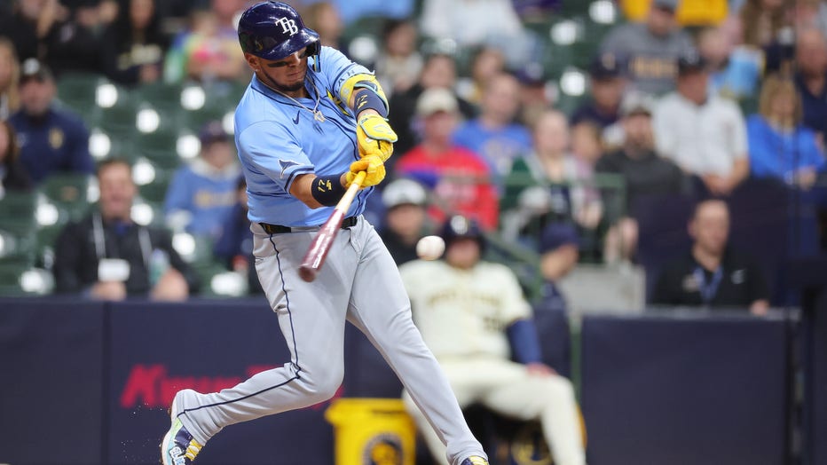 MILWAUKEE, WISCONSIN - APRIL 29: Isaac Paredes #17 of the Tampa Bay Rays swings at a pitch during the fourth inning against the Milwaukee Brewers at American Family Field on April 29, 2024 in Milwaukee, Wisconsin. (Photo by Stacy Revere/Getty Images)
