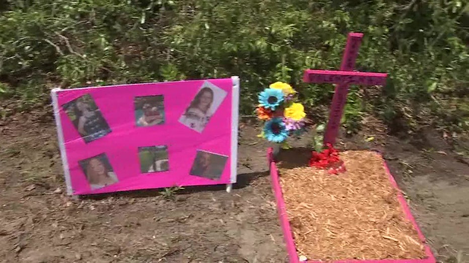 Friends put up a small memorial where she hit the downed power line. 
