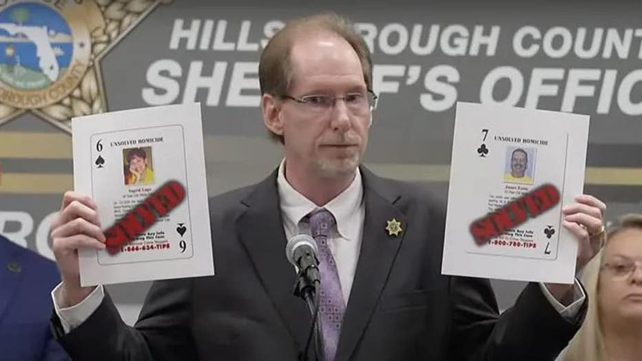Joe Winkler, assistant secretary of the Florida Department of Corrections, announces a new initiative to distribute playing cards featuring cold cases and missing-persons cases to inmates. (Hillsborough County Sheriff's Office)