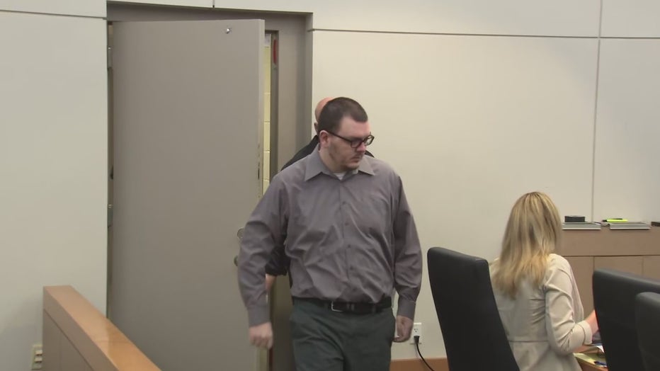 Zephen Xaver walks into the courtroom as his sentencing trial nears an end. 