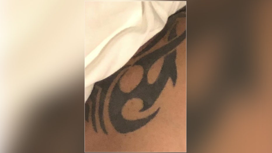 The FBI says Fields has a tribal print tattoo on his left shoulder. Image is courtesy of the FBI. 