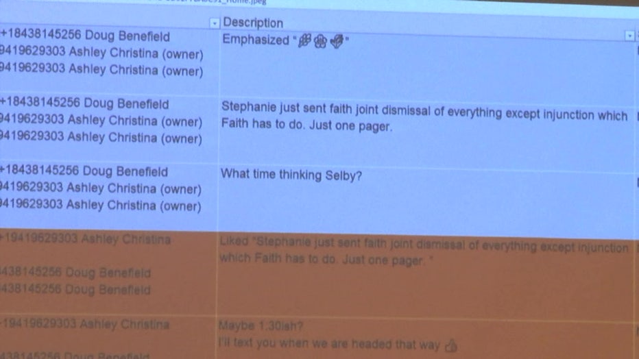 Jurors were read text messages between the Benefield's during court on Thursday.