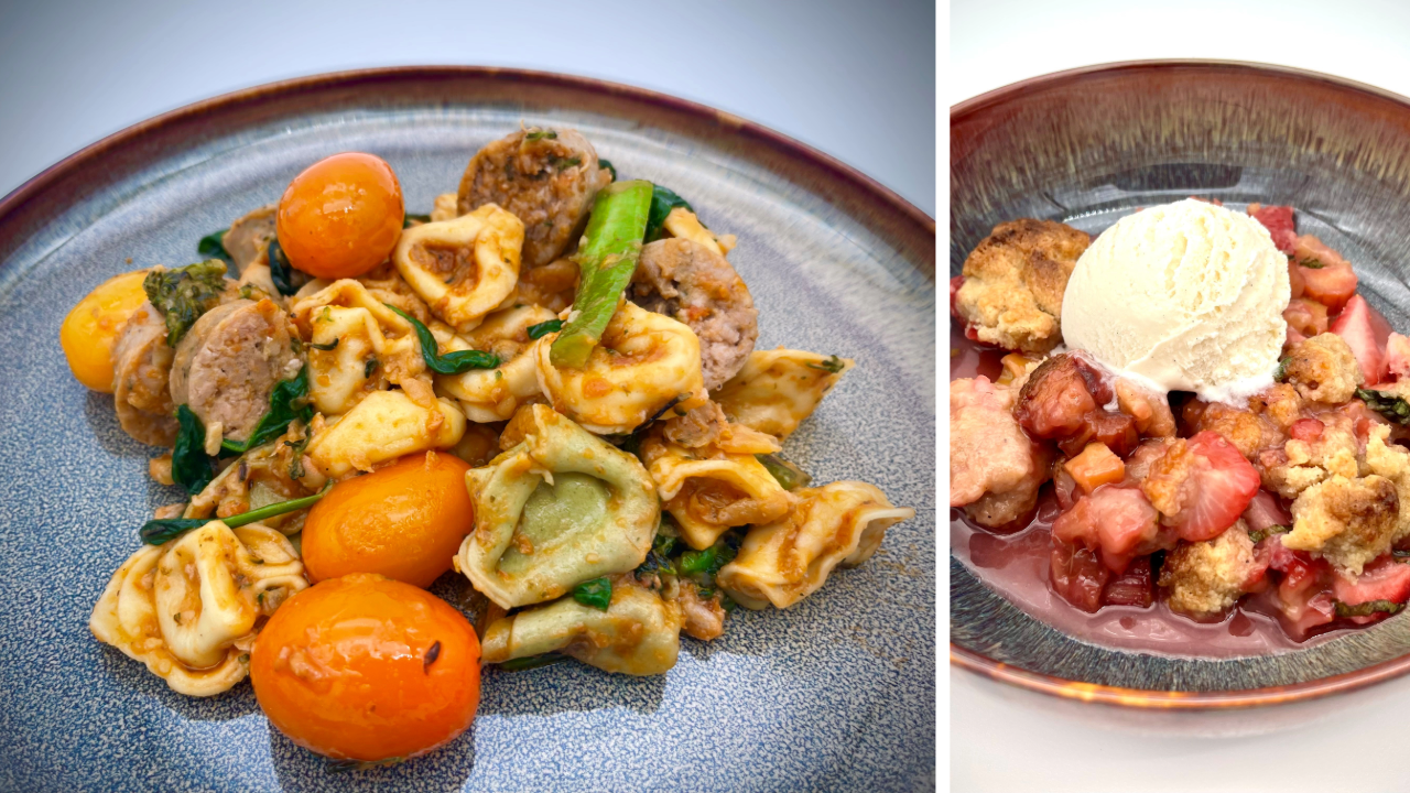 Dinner DeeAs recipes: 'One Pan Wonder' & Strawberry Rhubarb Cobbler