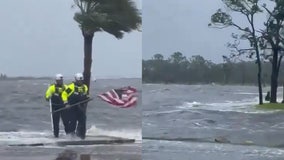 Florida rescue team saves American flag as Debby roars by coastline