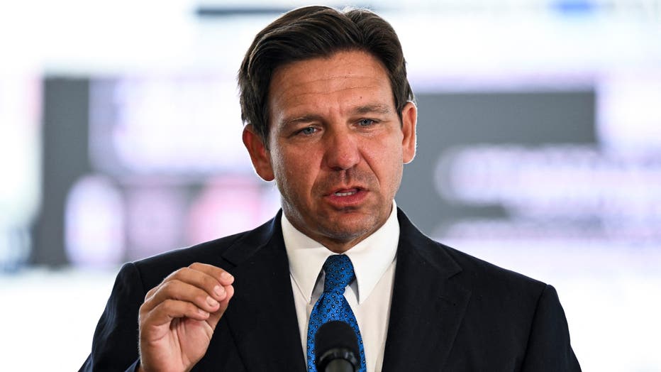 Florida Governor Ron DeSantis speaks during a news conference at Chase Stadium in Fort Lauderdale, Florida, on August 8, 2024. DeSantis awarded Miami-Dade County with an $8 million grant to help with the construction of their new stadium, Miami Freedom Park. (Photo by CHANDAN KHANNA / AFP) (Photo by CHANDAN KHANNA/AFP via Getty Images)