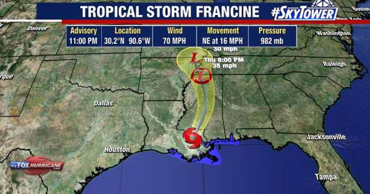 Francine downgraded to tropical storm hours after making landfall on ...