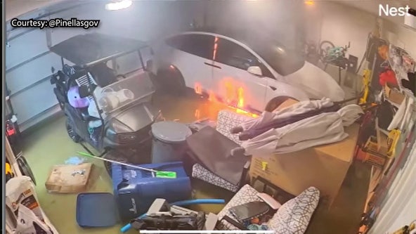 WATCH: Electric vehicle flooded in saltwater catches fire in Pinellas County