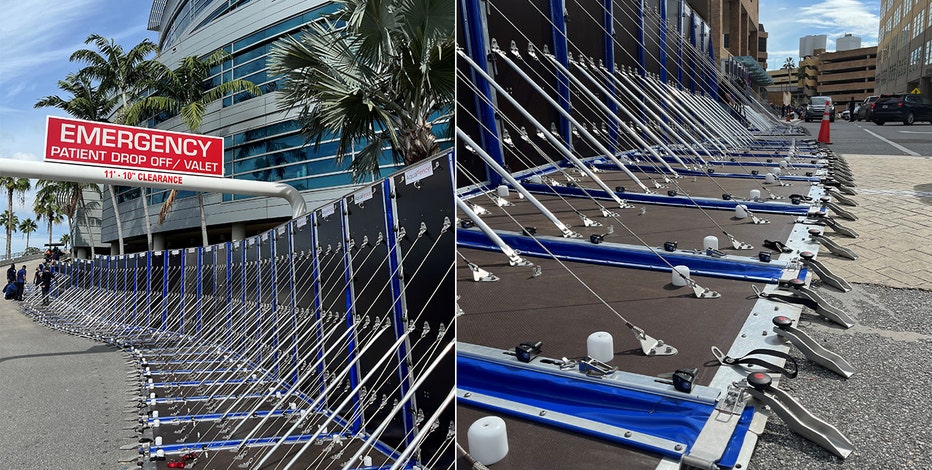 Tampa General Hospital protected by 'AquaFence' during Hurricane
