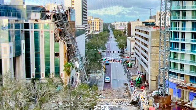 St. Petersburg construction crane falls from high rise during Hurricane Milton