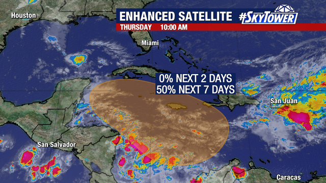 Tropical disturbance in Caribbean could develop by next week as chances increase slightly