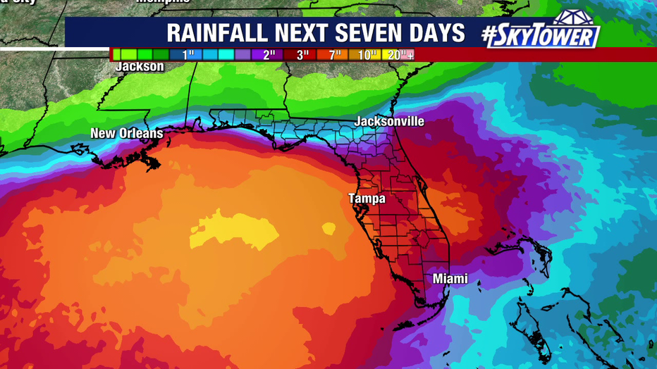 The rainfall outlook for the next seven days shows several inches potentially falling in the Bay Area.