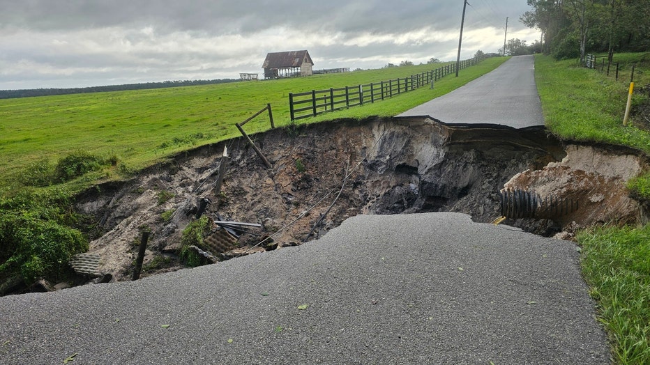 Hurricane Milton washed out Bayhead Road in the Dade City area. (Credit: Larkin Mainwaring)