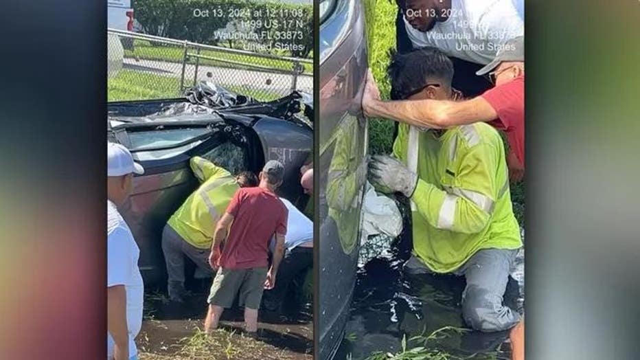 A Florida lineman is being hailed as a "hurricane hero" for his daring rescue during a life-threatening car accident following Milton's deadly onslaught. (Peace River Electric Cooperative, Inc.)