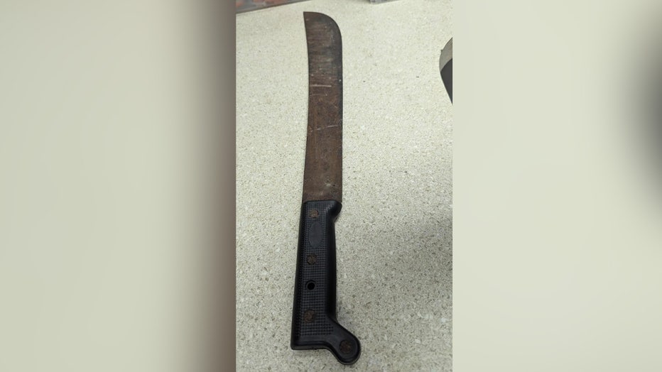 Pictured: The machete police say Williams threatened sign-wavers with outside a Florida early voting location. Image is courtesy of the Neptune Beach Police Department.