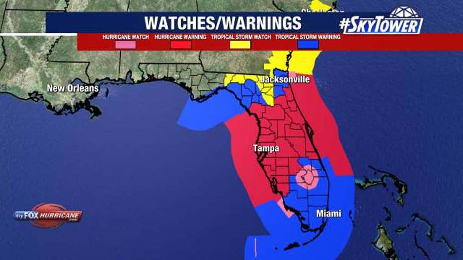 Much of Central Florida, including the entire Tampa Bay region, is under a hurricane warning ahead of Milton.