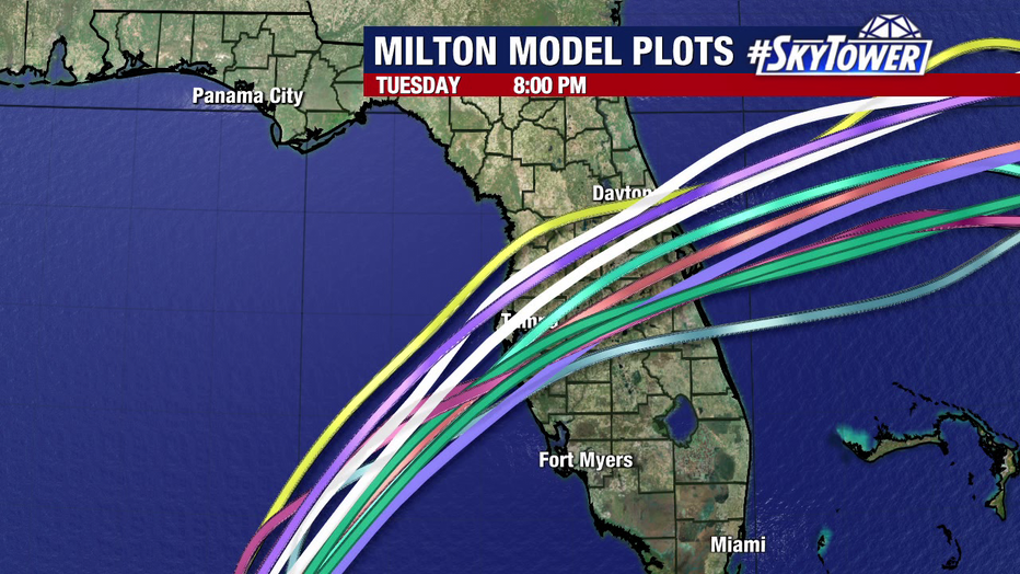 Models show Hurricane Milton making landfall on Florida's Gulf Coast late Wednesday or early Thursday.