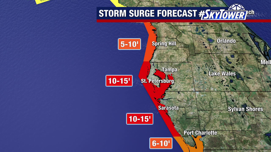 Storm surge from Hurricane Milton could reach 10-15 feet in the worst areas.
