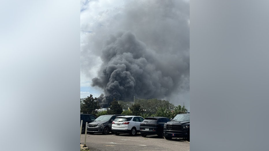 Appliance hurricane debris is being blames for a fire at a scrap metal recycling facility in Clearwater. Image is courtesy of Clearwater Fire Rescue.