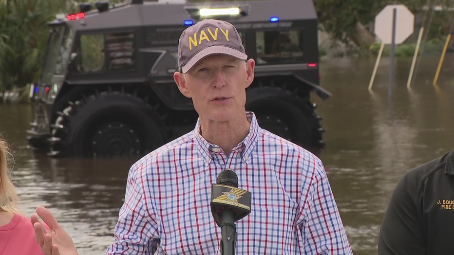 Senator Rick Scott joined Hillsborough County officials at a news conference Friday on Hurricane Milton recovery efforts.