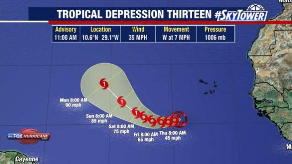 Tropical Depression 13 is expected to become Tropical Storm Leslie.