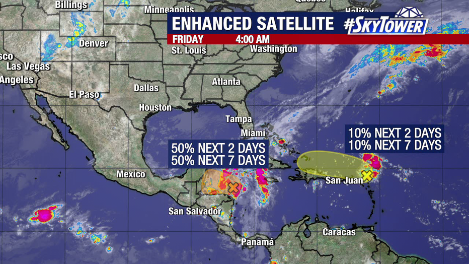 Chances for Invest 95L to develop are increasing, while Invest 94L is seeing lower development odds.