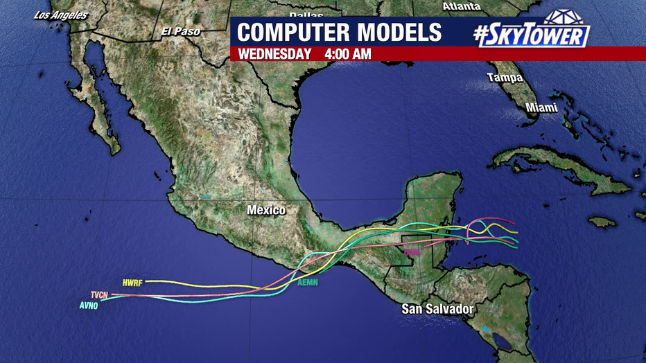 Models show Invest 95L bringing heavy rain to portions of Central America and southern Mexico.