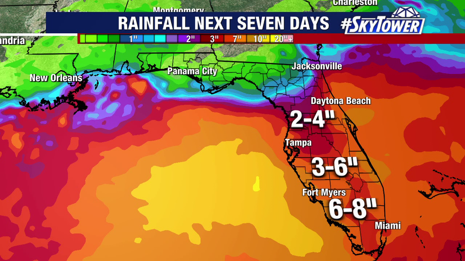 Parts of Florida could likely see several inches of rain Sunday into Tuesday as deep tropical moisture moves across the state.