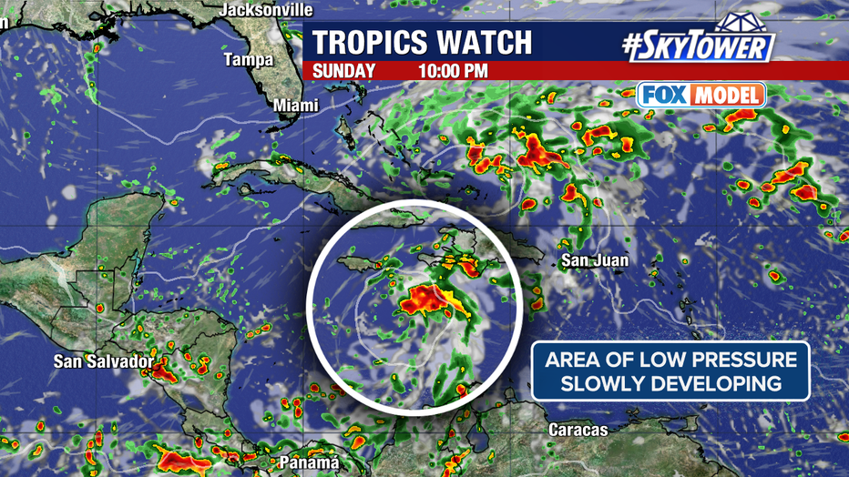 If a system develops in the Caribbean, it could move northwest into the Gulf of Mexico or northeast toward the Atlantic.