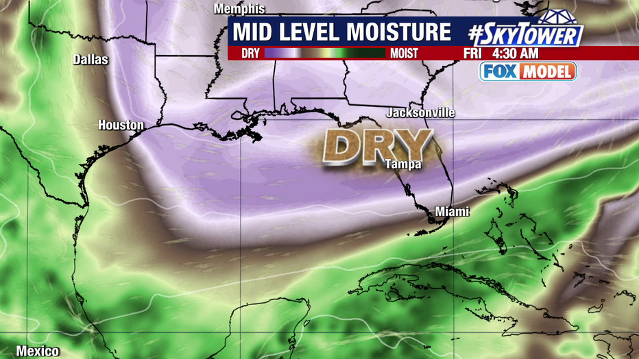 Dry air over Florida and the northern Gulf of Mexico should keep any tropical development away from Florida, forecasters say.