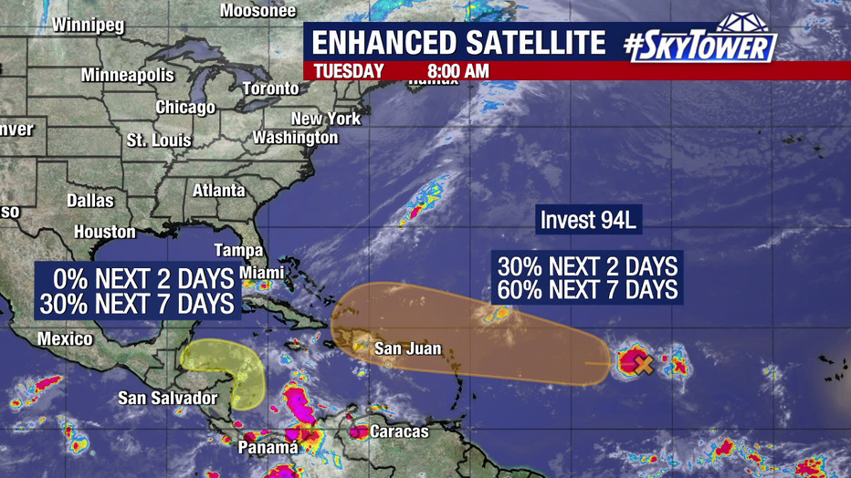 The National Hurricane Center is watching two areas in the tropics, but neither is likely to hit Florida, forecasters say.