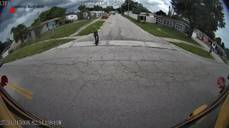 View from the camera installed on Hillsborough and Polk County school bus stop signs.