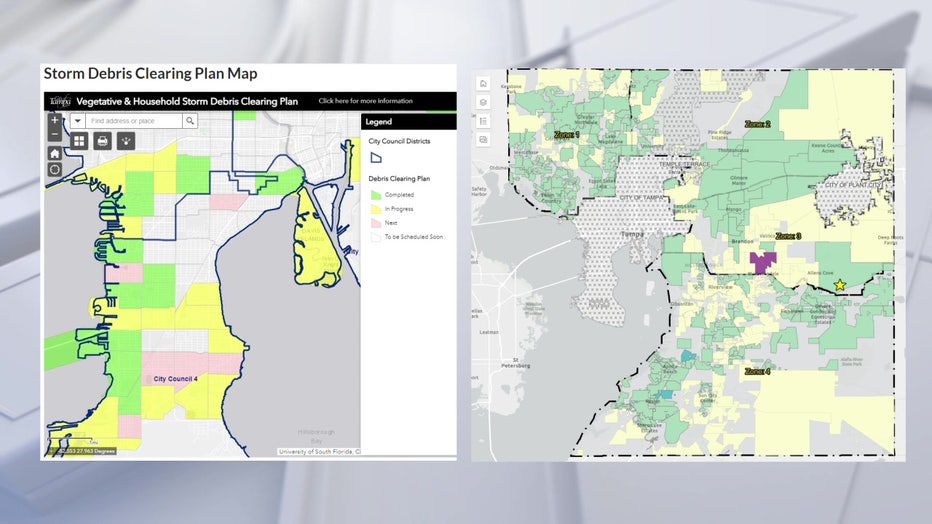 Photos of three-color maps of Tampa and Hillsborough counties.