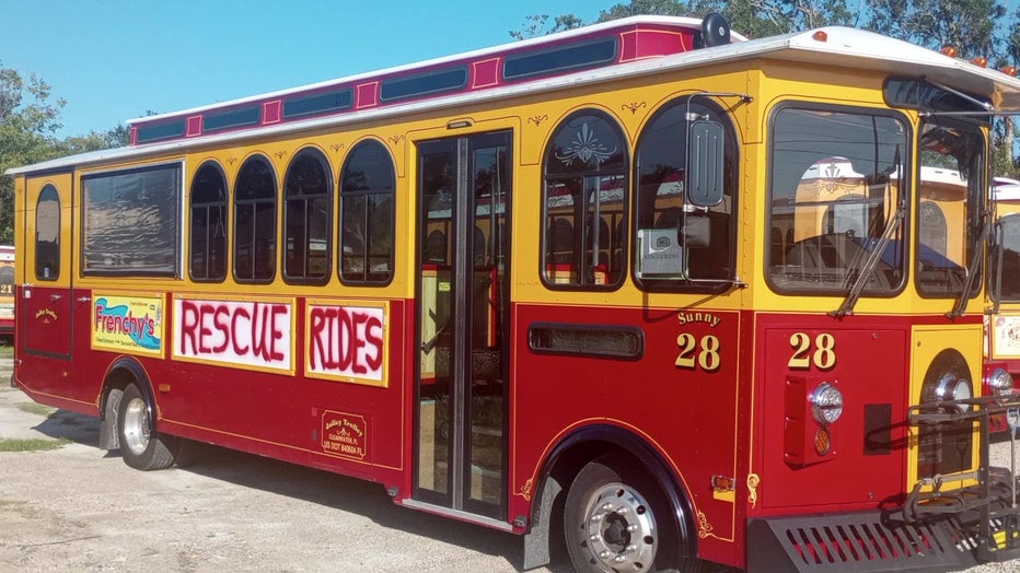 The Jolly Trolly, which was offering free rides to evacuees during Hurricanes Milton and Helene.