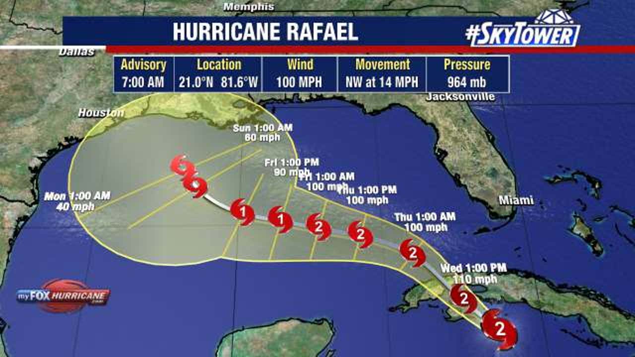 Rafael strengthens to Category 2 hurricane, Florida Keys under tropical storm warning