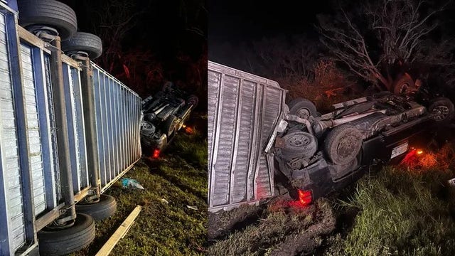 Trailer carrying eight horses hit, flipped killing one and injuring the rest
