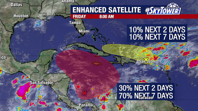 Tropical disturbance in Caribbean Sea sees increased chance of development