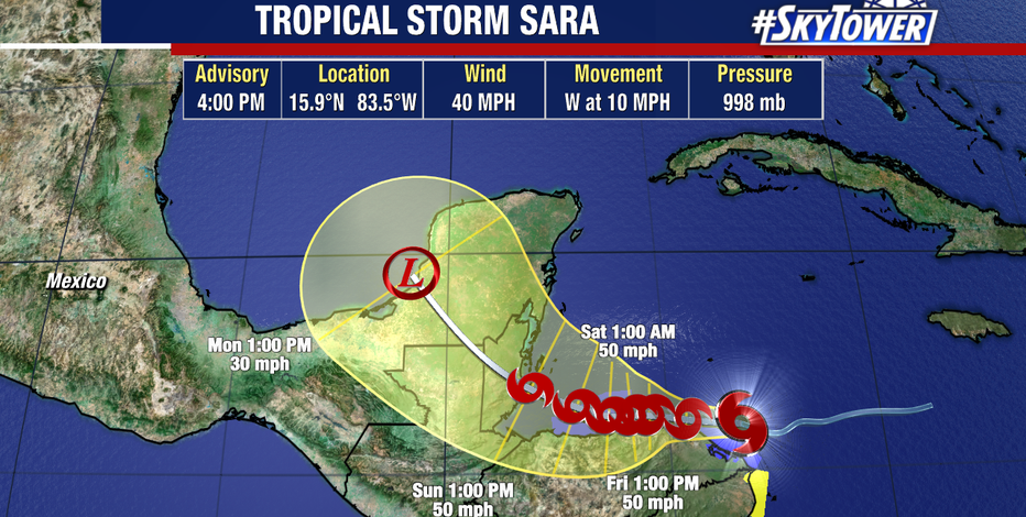 Tropical Depression 19 forms in Caribbean Sea, expected to become Sara