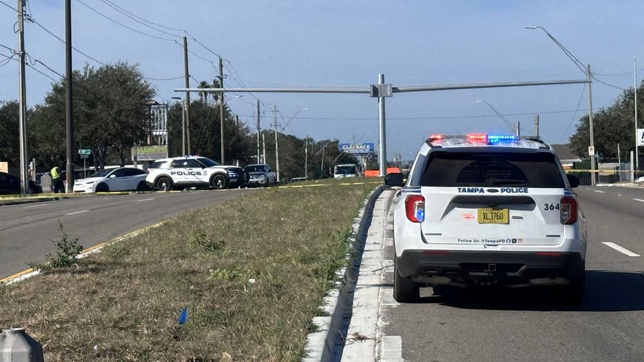 Tampa police shut down Busch Boulevard at 19th Street on Tuesday after a vehicle hit a pedestrian. (Courtesy: Tampa Police Department)