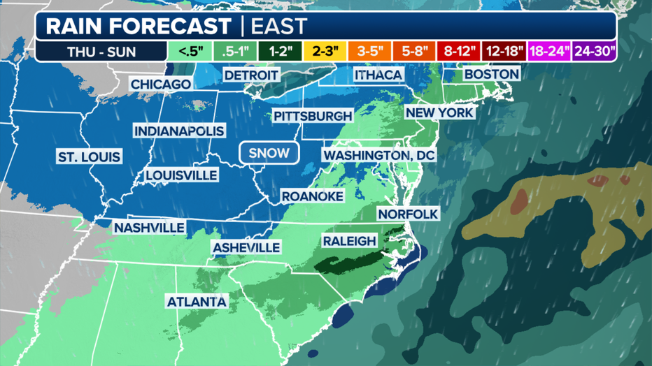 This graphic shows the rain forecast in the East (FOX Weather)