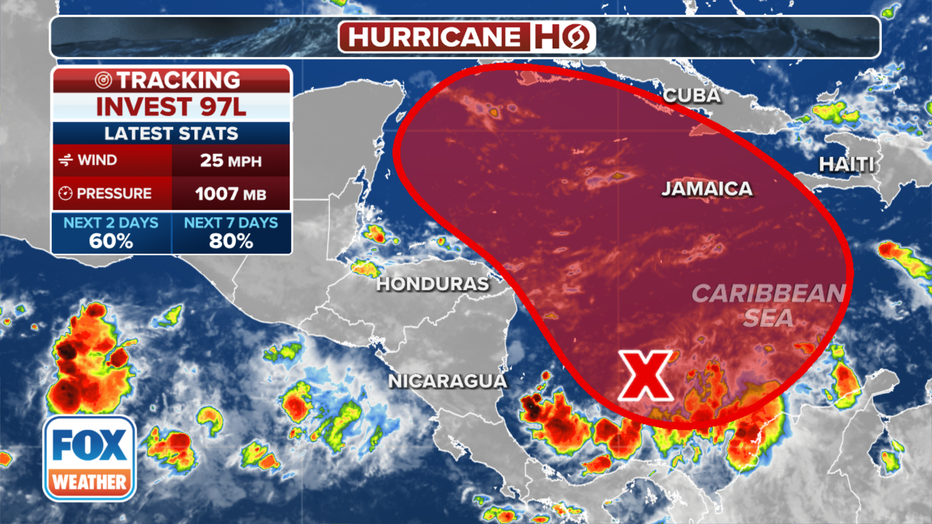 The outlook for an area in the southwestern Caribbean Sea.
(FOX Weather)