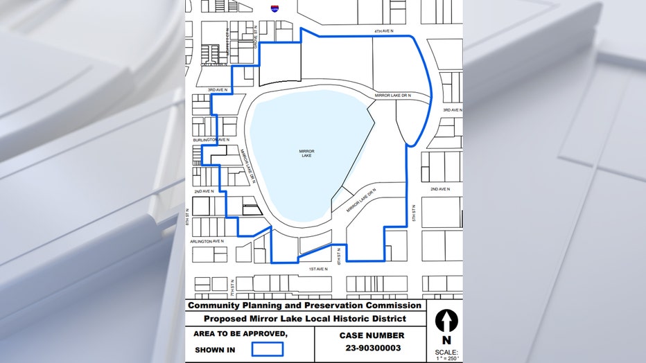 This map shows the area around Mirror Lake that may soon become a local historic district. (Courtesy: City of St. Petersburg.)