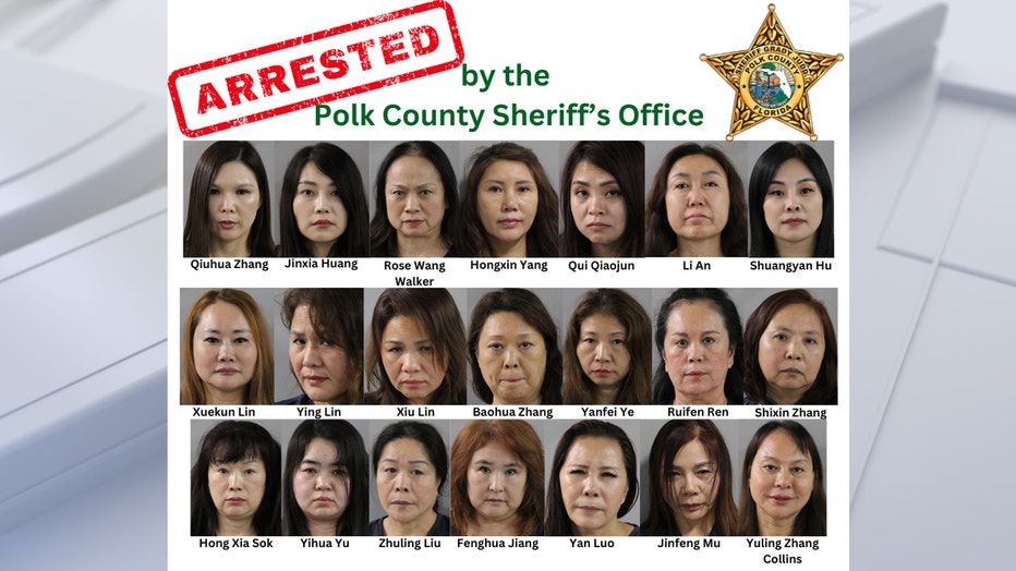 Polk County detectives arrested 21 people in a massage parlor sting operation. Twenty suspects face prostitution-related charges. (Mug photos courtesy of the Polk County Sheriff's Office.)