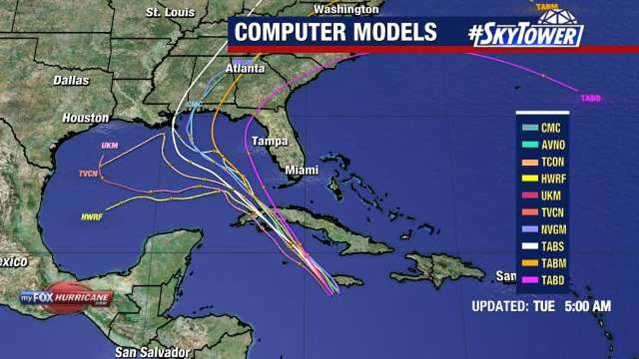 Models show Rafael either meandering across the western Gulf of Mexico or turning north, possibly toward the Florida Panhandle.