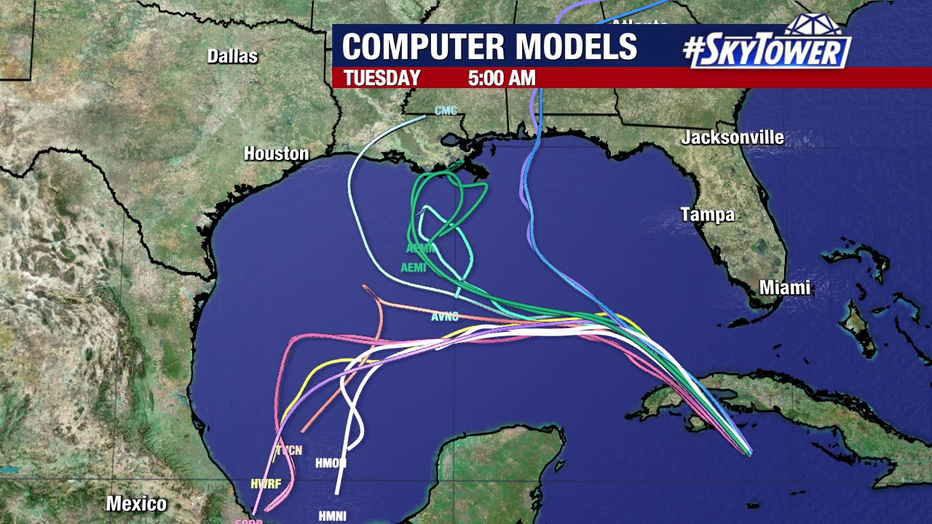 Models are divided on whether Rafael will head north toward the U.S. Gulf Coast or turn south toward Mexico.