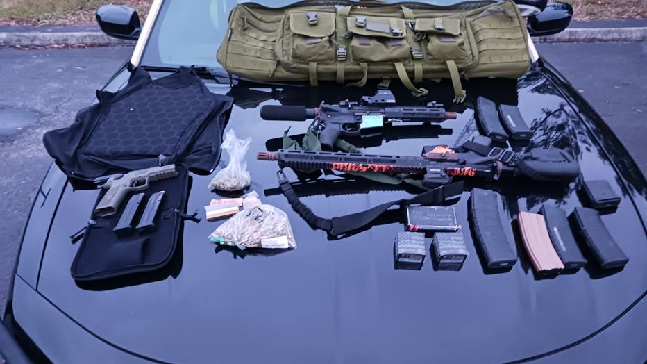 Troopers said they found guns, drugs and a bulletproof vest inside the reportedly stolen truck. Image is courtesy of FHP.