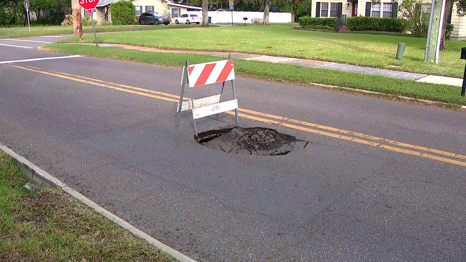 Eastbound drivers on Swann Avenue in Tampa are being forced to dodge a hole that opened between Church Avenue and Trader Joe's.