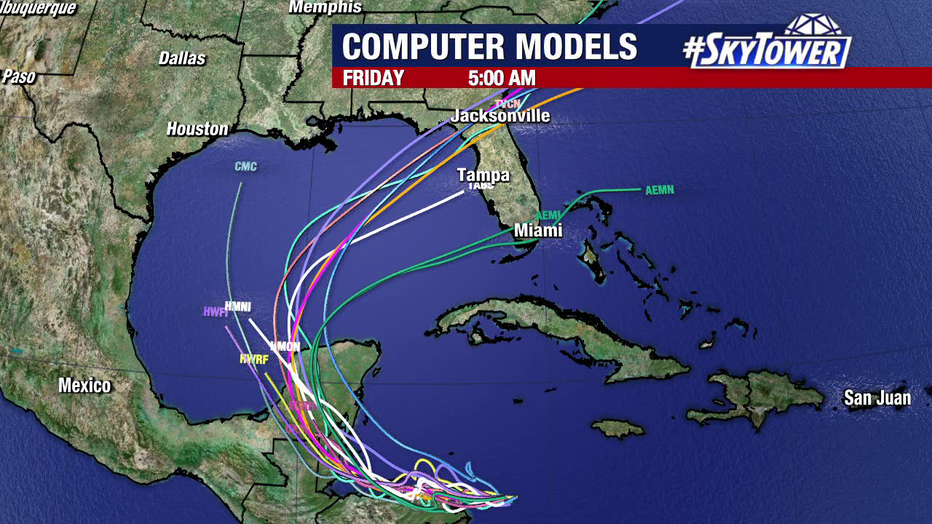 Models show the disruption expected to bring Sara toward Florida by the middle of next week.