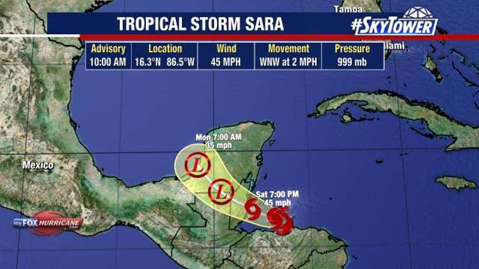 Tropical Storm Sara forecast to dissipate before reaching Gulf of