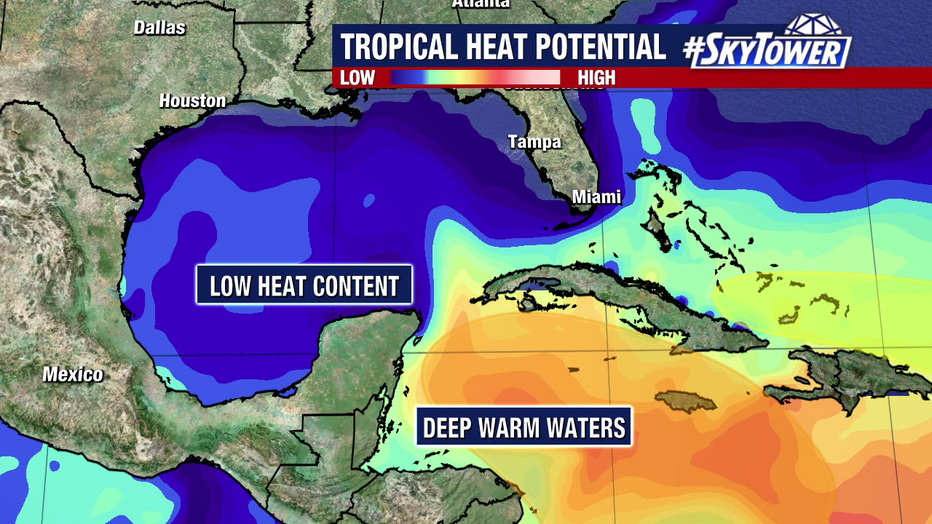 Any potential system moving into the Gulf of Mexico will encounter cooler water temperatures and increased wind shear, forecasters say.