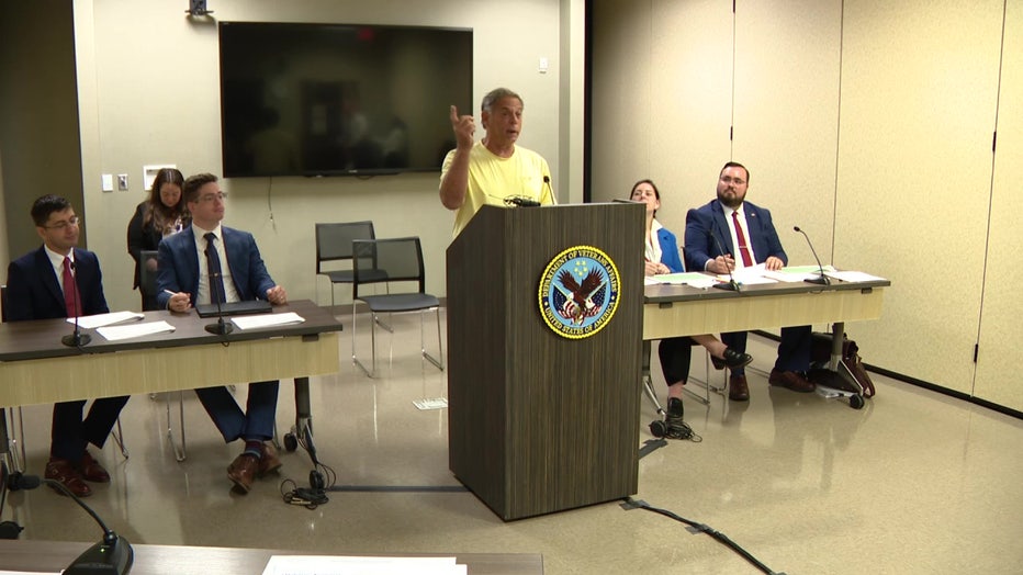 Veteran speaking in court during his hearing to clear record of a minor offense.
